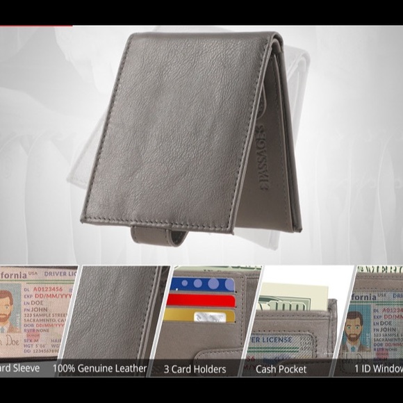 Gray Genuine Leather RFID Bi-Fold Men's Wallet with Snap Closure - Picture 3 of 10